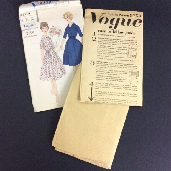Vogue 9758 Vintage Belted Dress Sewing Pattern Size 14 Bust 34 Hip 36 1959 Uncut - Picture 4 of 4